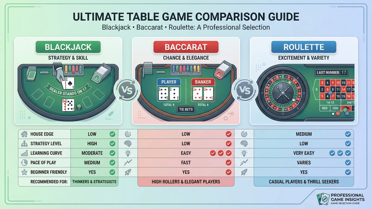 ブラックジャック・バカラ・ルーレット どれが一番勝ちやすい？【2026年】3大テーブルゲーム徹底比較